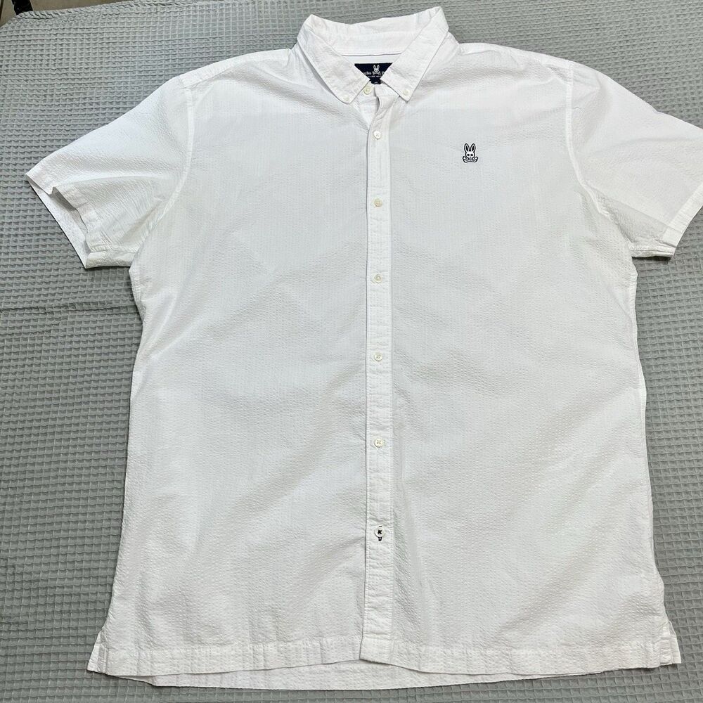 Psycho Bunny Alton Seersucker Shirt Sz XXXL White Button Down Short Sleeve Resor